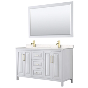 Wyndham Collection Daria 60&quot Wood & Carrara Double Bathroom Vanity in White/Gold