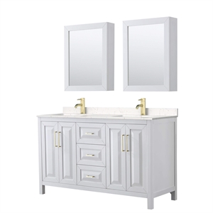 Wyndham Collection Daria 60&quot Cabinets Wood Double Bathroom Vanity in White/Gold