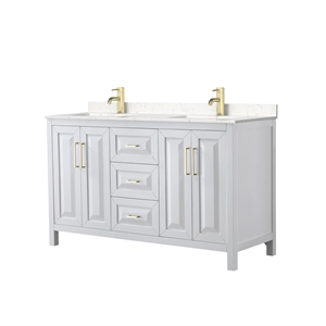Wyndham Collection Daria 60&quot Wood Double Bathroom Vanity in White/Gold Trim