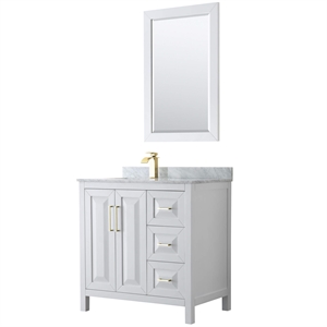 Wyndham Collection Daria 36&quot Mirror Wood Single Bathroom Vanity in White/Gold