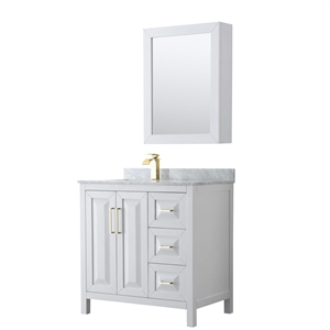 Wyndham Collection Daria 36&quot Cabinet Wood Single Bathroom Vanity in White/Gold