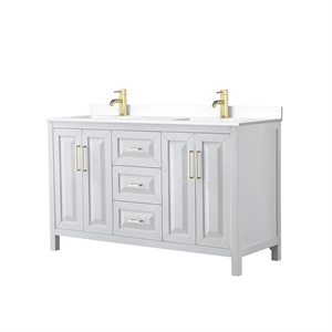 Wyndham Collection Daria 60&quot Wood Double Bathroom Vanity in White/Gold