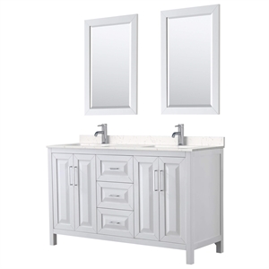 Wyndham Collection Daria 60&quot Light-Vein Wood Double Bathroom Vanity in White