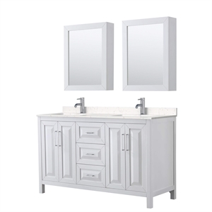 Wyndham Collection Daria 60&quot Wood&Carrara Double Bathroom Vanity in White/Chrome