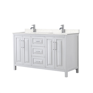 Wyndham Collection Daria 60&quot Carrara&Wood Double Bathroom Vanity in White/Chrome