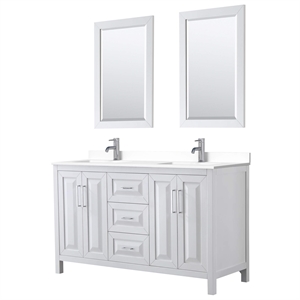 Wyndham Collection Daria 60&quot Mirrors Wood Double Bathroom Vanity in White/Chrome