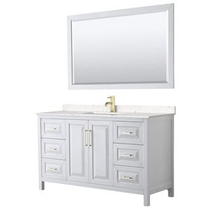 Wyndham Collection Daria 60&quot Wood & Carrara Single Bathroom Vanity in White/Gold