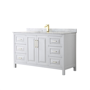 Wyndham Collection Daria 60&quot Marble & Wood Single Bathroom Vanity in White/Gold