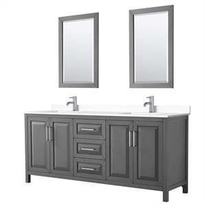 Wyndham Collection Daria 80&quot Mirrors Wood Double Bathroom Vanity in Gray/Chrome