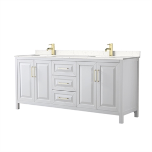 Wyndham Collection Daria 80&quot Wood Double Bathroom Vanity in White/Gold Trim