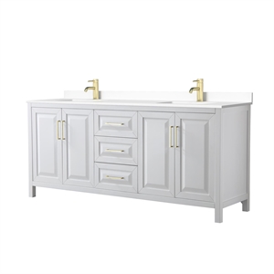 Wyndham Collection Daria 80&quot Wood Double Bathroom Vanity in White/Gold