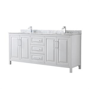 Wyndham Collection Daria 80&quot Carrara & Wood Double Bathroom Vanity in White