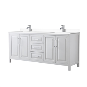 Wyndham Collection Daria 80&quot No-Mirror Wood Double Bathroom Vanity in White