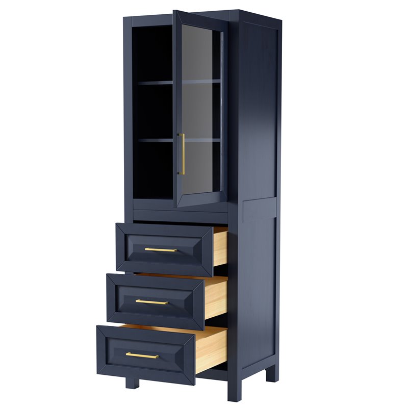 Wyndham Collection Daria 3-drawer Wood Linen Tower Cabinet in Blue/Gold