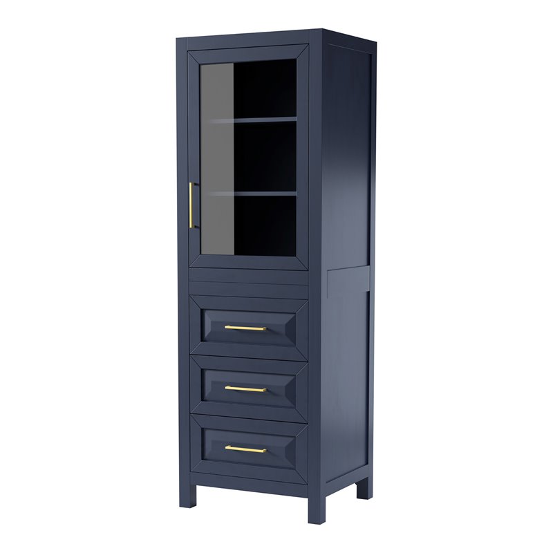 Wyndham Collection Daria 3-drawer Wood Linen Tower Cabinet in Blue/Gold