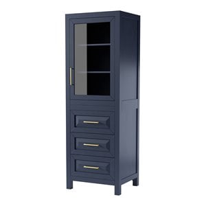 Wyndham Collection Daria 3-drawer Wood Linen Tower Cabinet in Blue/Gold