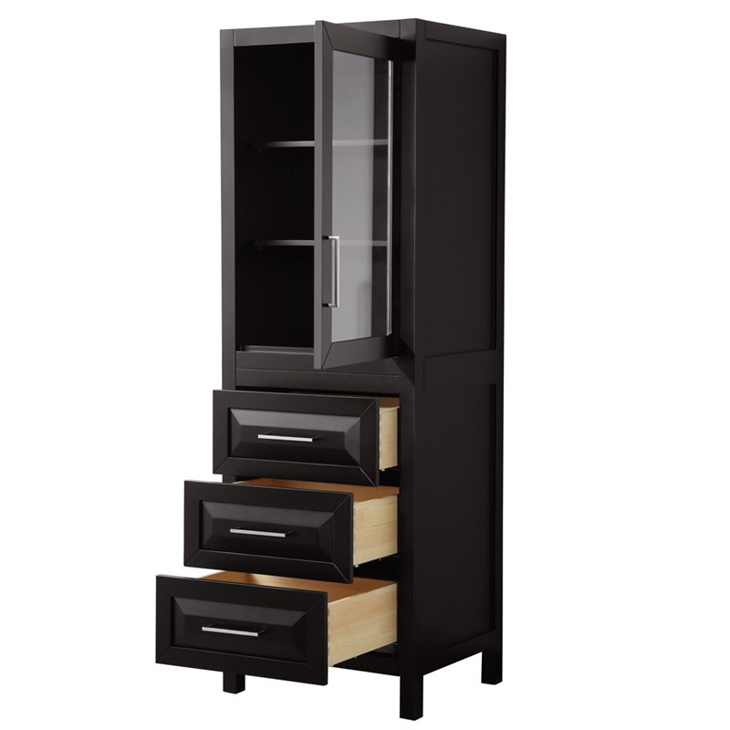 Wyndham Collection Daria 3-drawer Wood Linen Tower Cabinet in Espresso/Chrome