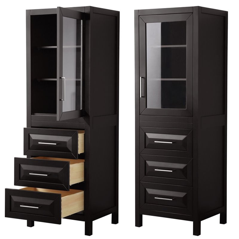 Wyndham Collection Daria 3-drawer Wood Linen Tower Cabinet in Espresso/Chrome