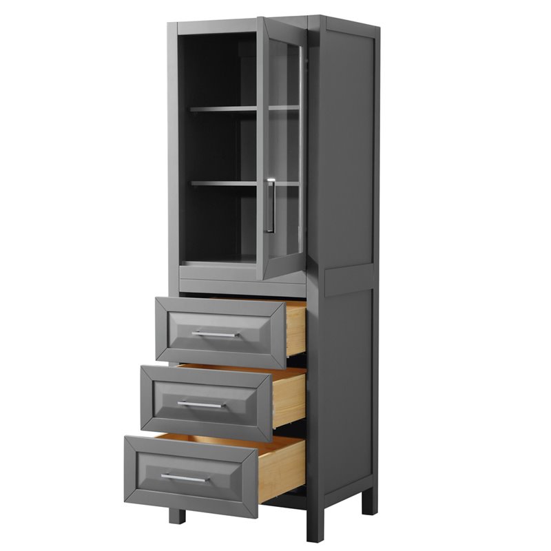 Wyndham Collection Daria 3-drawer Wood Linen Tower Cabinet in Gray/Chrome