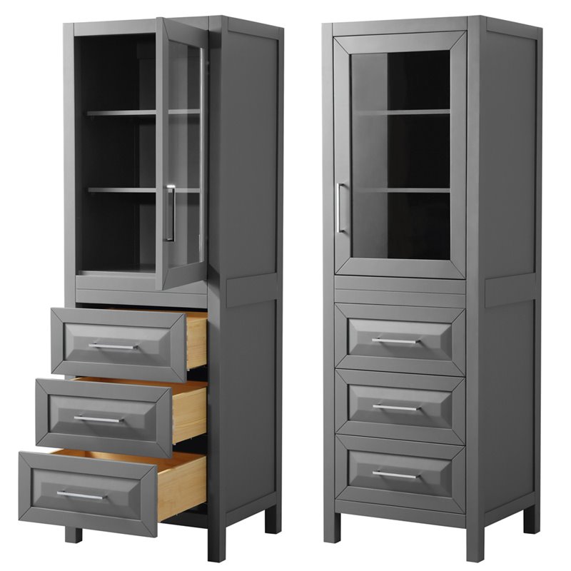 Wyndham Collection Daria 3-drawer Wood Linen Tower Cabinet in Gray/Chrome