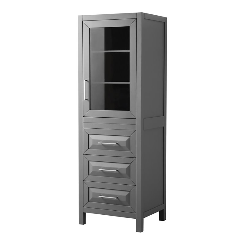 Wyndham Collection Daria 3-drawer Wood Linen Tower Cabinet in Gray/Chrome