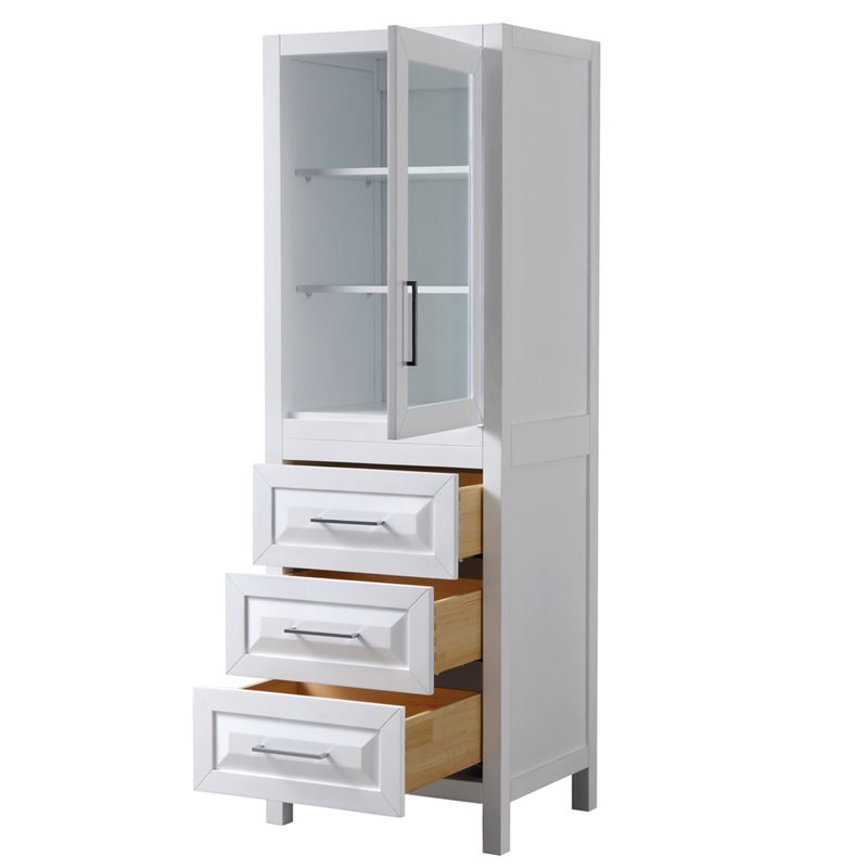 Wyndham Collection Daria 3-drawer Wood Linen Tower Cabinet in White/Chrome