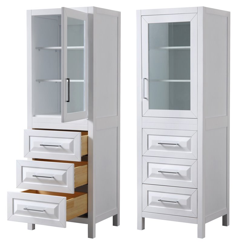 Wyndham Collection Daria 3-drawer Wood Linen Tower Cabinet in White/Chrome