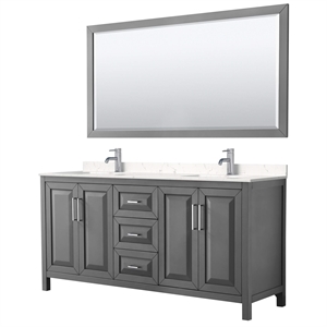 Wyndham Collection Daria 72&quot Light Vein Wood Double Bathroom Vanity in Gray