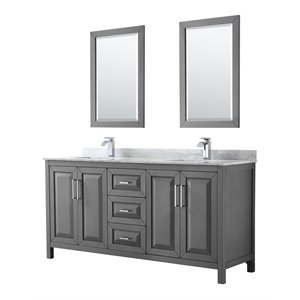 Wyndham Collection Daria 72&quot Square Sinks Wood Double Bathroom Vanity in Gray
