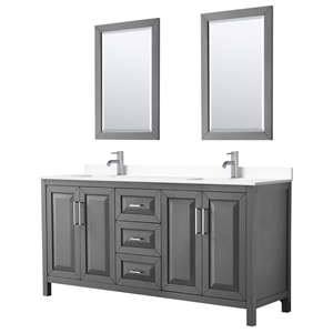 Wyndham Collection Daria 72&quot Wood & Marble Double Bathroom Vanity in Gray/Chrome