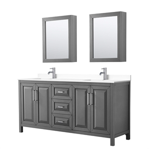 Wyndham Collection Daria 72&quot Wood Double Bathroom Vanity in Dark Gray/Chrome