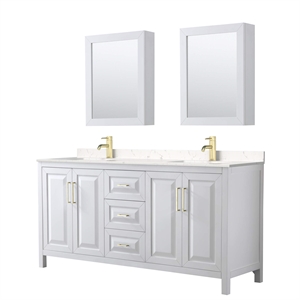 Wyndham Collection Daria 72&quot Wood & Carrara Double Bathroom Vanity in White/Gold