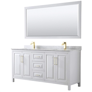 Wyndham Collection Daria 72&quot Mirror Wood Double Bathroom Vanity in White/Gold