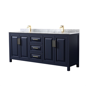 Wyndham Collection Daria 80&quot No Mirror Wood Double Bathroom Vanity in Blue/Gold