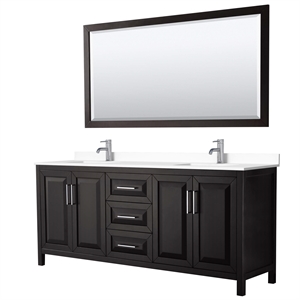 Wyndham Collection Daria 80&quot Mirror Wood Double Bathroom Vanity in Espresso
