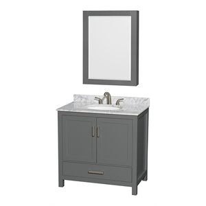 Wyndham Collection Sheffield 36&quot Wood/Marble Single Bathroom Vanity in Dark Gray