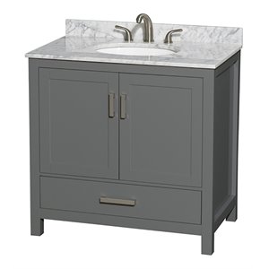 Wyndham Collection Sheffield 36&quot Wood Single Bathroom Vanity in Dark Gray/White
