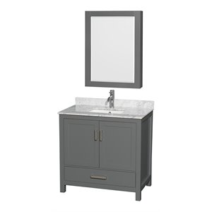 Wyndham Collection Sheffield 36&quot Metal Single Bathroom Vanity in Dark Gray/White