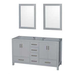 Wyndham Collection Sheffield 59&quot Mirrors Wood Double Bathroom Vanity in Gray