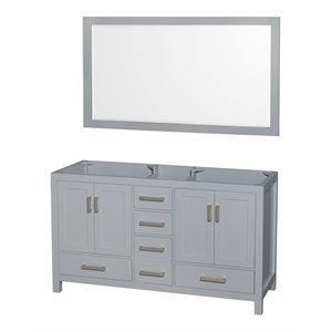 Wyndham Collection Sheffield 59&quot Mirror Wood Double Bathroom Vanity in Gray