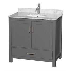 Wyndham Collection Sheffield 36&quot Metal Single Bathroom Vanity in White/Dark Gray