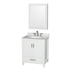 Wyndham Collection Sheffield 30&quot Wood & Carrara Single Bathroom Vanity in White