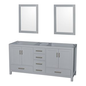 Wyndham Collection Sheffield 71&quot Mirrors Wood Double Bathroom Vanity in Gray