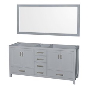 Wyndham Collection Sheffield 71&quot Mirror Wood Double Bathroom Vanity in Gray