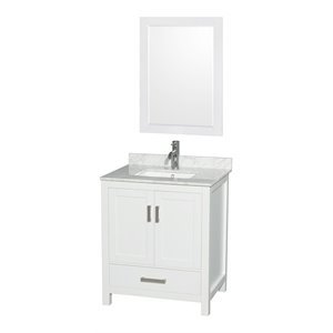 Wyndham Collection Sheffield 30&quot Mirror Wood Single Bathroom Vanity in White