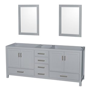 Wyndham Collection Sheffield 79&quot Mirrors Wood Double Bathroom Vanity in Gray