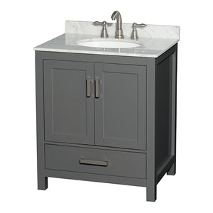 Wyndham Collection Sheffield 30&quot Metal Single Bathroom Vanity in Dark Gray/White