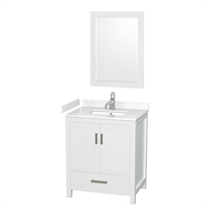 Wyndham Collection Sheffield 30&quot Carrara Marble Single Bathroom Vanity in White