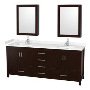 Wyndham Collection Sheffield 80&quot Solid Wood Double Bathroom Vanity in Espresso