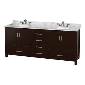 Wyndham Collection Sheffield 80&quot Metal Double Bathroom Vanity in White/Espresso
